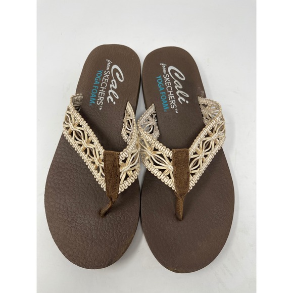Skechers Shoes - Skechers Cali Yoga Foam Flip Flops Women's 8 Brown Woven Macrame Sandals